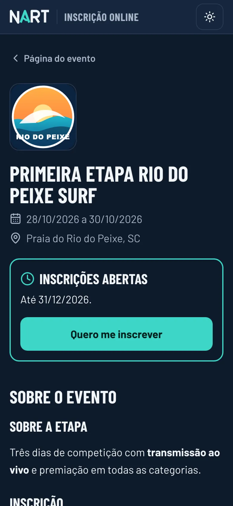 Inscrição online do evento no celular