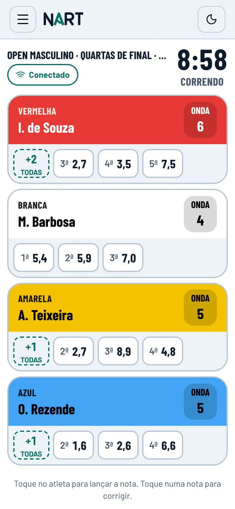 Tela do juiz no modo sol, clara para luz direta